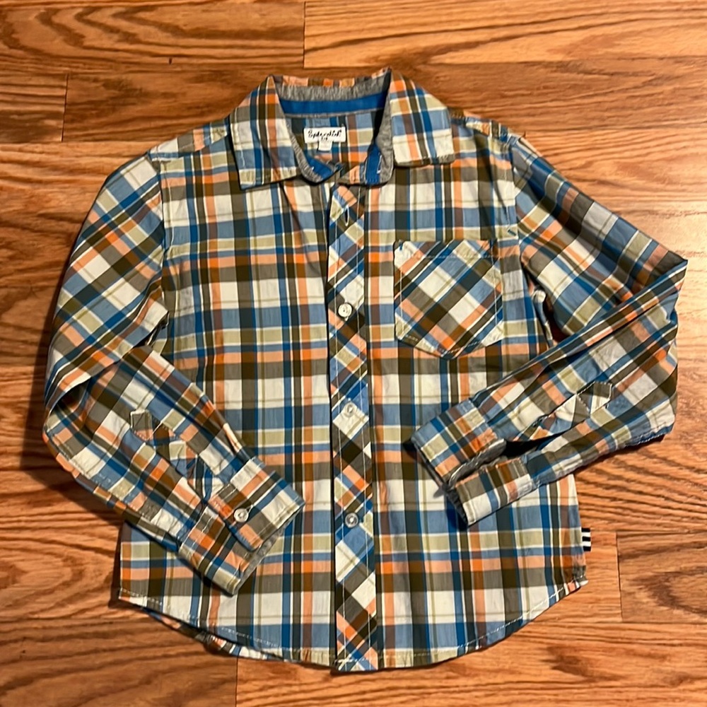 Boys Splendid button front cotton windowpane plaid shirt.